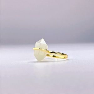 Gold Plated Milky Quartz Obelisk Wand Double Point Ring S925 Sterling Silver